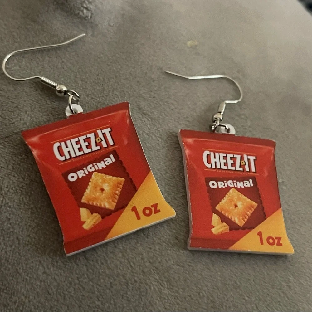 New Handmade Cheez It Crackers Original Junk Food Pop Art Resin Dangle Earrings